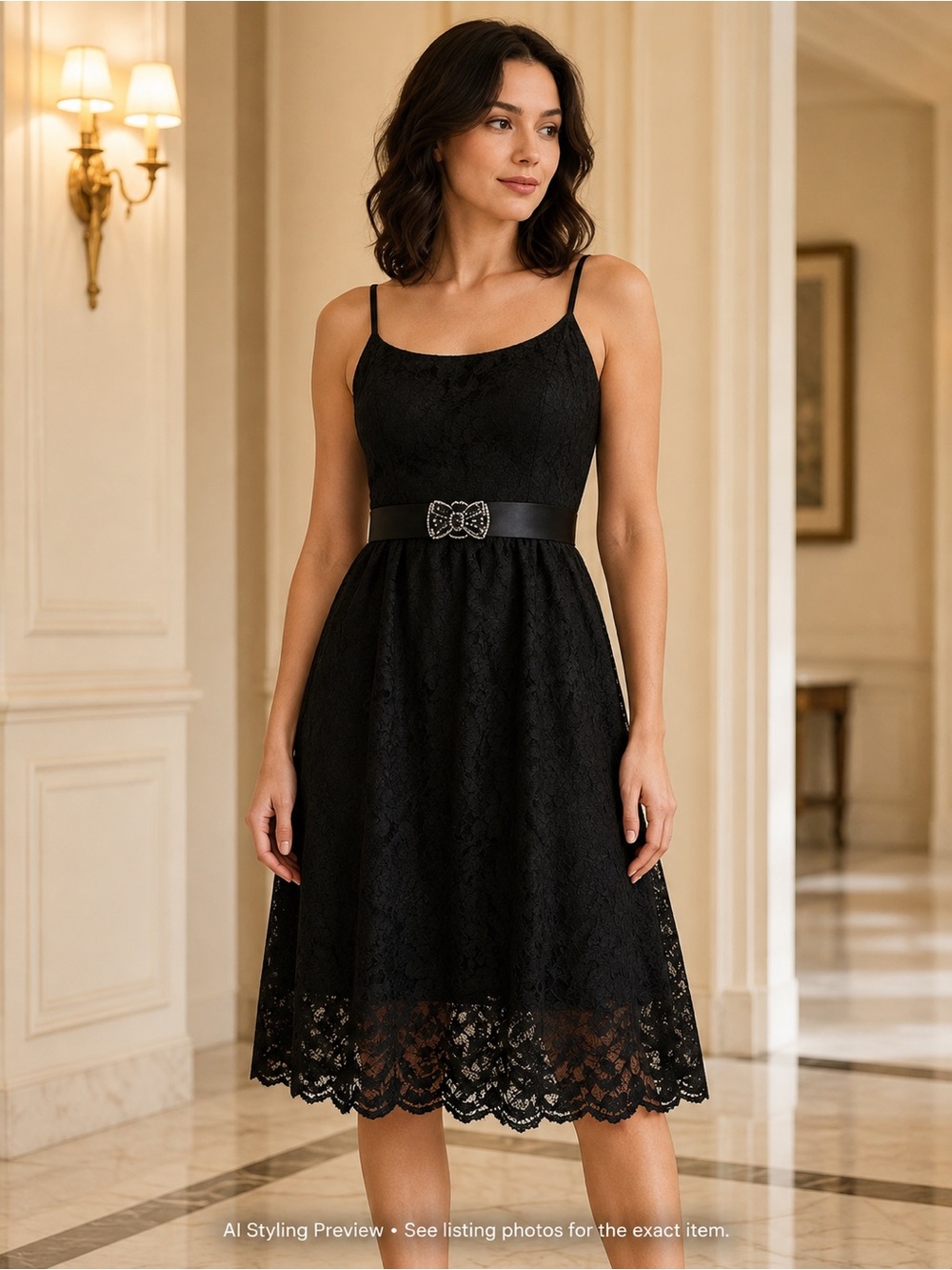 BCBG Paris Size 12 Black Lace Fit & Flare Cocktail Midi Dress